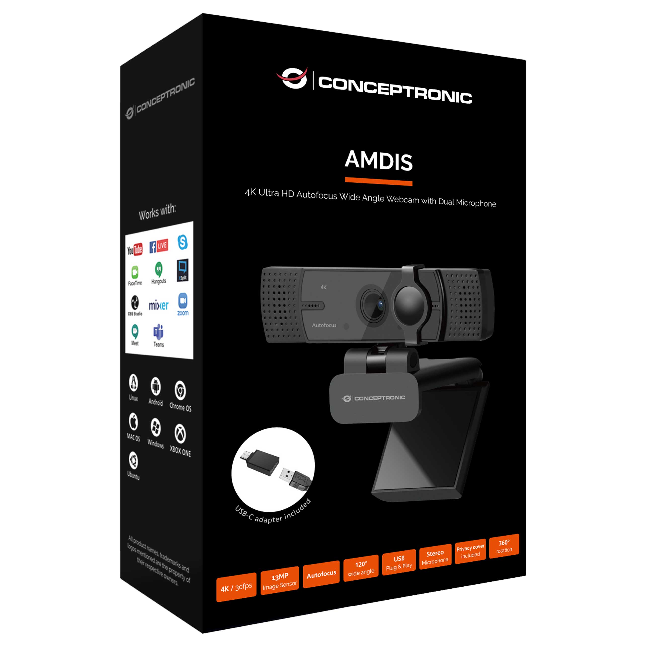 Conceptronic AMDIS08B - 4K Ultra HD WebcamNeuware -